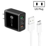 45W PD25W + 2 x QC3.0 USB Multi Port Charger with USB to Type-C Cable, US Plug(Black)