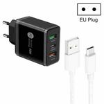 45W PD25W + 2 x QC3.0 USB Multi Port Charger with USB to Type-C Cable, EU Plug(Black)