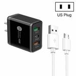 45W PD25W + 2 x QC3.0 USB Multi Port Charger with USB to Micro USB Cable, US Plug(Black)