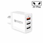 30W QC 3.0 USB + 2 x USB 2.0 Ports Mobile Phone Tablet Quick Charger, AU Plug