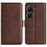For Asus Zenfone 9 Dual-side Magnetic Buckle Horizontal Flip Leather Phone Case(Brown)
