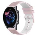 For Amazfit 3 22mm Checkered Two-Color Silicone Watch Band(Pink+White)