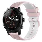 For Amazfit 2 Stratos 22mm Checkered Two-Color Silicone Watch Band(Pink+White)
