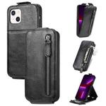 For iPhone 14 Plus  Zipper Wallet Vertical Flip Leather Phone Case(Black)