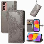 For Samsung Galaxy M13 4G Mandala Flower Embossed Leather Phone Case(Gray)
