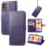 For Samsung Galaxy M13 5G Four-leaf Clasp Embossed Buckle Leather Phone Case(Purple)
