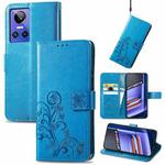 For Realme GT Neo 3 Four-leaf Clasp Embossed Buckle Leather Phone Case(Blue)