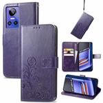 For Realme GT Neo 3 Four-leaf Clasp Embossed Buckle Leather Phone Case(Purple)