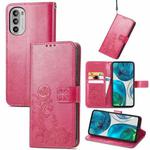 For Motorola Moto G52 Four-leaf Clasp Embossed Buckle Leather Phone Case(Rose Red)