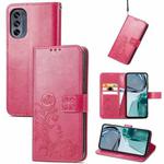 For Motorola Moto G62 Four-leaf Clasp Embossed Buckle Leather Phone Case(Rose Red)