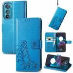 For Motorola Edge 30 Four-leaf Clasp Embossed Buckle Leather Phone Case(Blue)