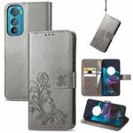 For Motorola Edge 30 Four-leaf Clasp Embossed Buckle Leather Phone Case(Gray)