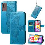 For Samsung Galaxy M13 5G Butterfly Love Flower Embossed Flip Leather Phone Case(Blue)