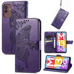For Samsung Galaxy M13 5G Butterfly Love Flower Embossed Flip Leather Phone Case(Dark Purple)