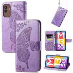 For Samsung Galaxy M13 5G Butterfly Love Flower Embossed Flip Leather Phone Case(Light Purple)