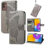 For Samsung Galaxy M13 5G Butterfly Love Flower Embossed Flip Leather Phone Case(Gray)