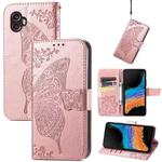 For Samsung Galaxy Xcover6 Pro Butterfly Love Flower Embossed Flip Leather Phone Case(Rose Gold)