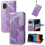 For Samsung Galaxy Xcover6 Pro Butterfly Love Flower Embossed Flip Leather Phone Case(Light Purple)