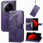 For Xiaomi 12S Ultra Butterfly Love Flower Embossed Flip Leather Phone Case(Dark Purple)