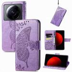 For Xiaomi 12S Ultra Butterfly Love Flower Embossed Flip Leather Phone Case(Light Purple)