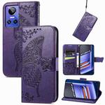 For Realme GT Neo 3 Butterfly Love Flower Embossed Flip Leather Phone Case(Dark Purple)