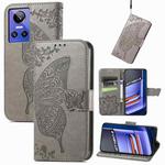 For Realme GT Neo 3 Butterfly Love Flower Embossed Flip Leather Phone Case(Gray)