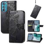 For Motorola Edge 30 Butterfly Love Flower Embossed Flip Leather Phone Case(Black)