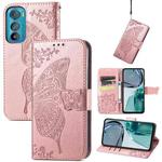 For Motorola Edge 30 Butterfly Love Flower Embossed Flip Leather Phone Case(Rose Gold)