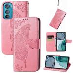 For Motorola Edge 30 Butterfly Love Flower Embossed Flip Leather Phone Case(Pink)