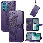 For Motorola Edge 30 Butterfly Love Flower Embossed Flip Leather Phone Case(Dark Purple)