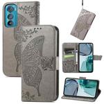 For Motorola Edge 30 Butterfly Love Flower Embossed Flip Leather Phone Case(Gray)