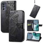 For Motorola Moto G62 Butterfly Love Flower Embossed Flip Leather Phone Case(Black)