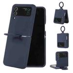 For Samsung Galaxy Flip 4 Silicone Integrated Ring Buckle Phone Case(Dark Blue)