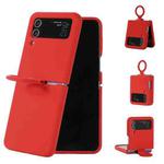 For Samsung Galaxy Flip 3 Silicone Integrated Ring Buckle Phone Case(Red)