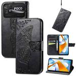 For Xiaomi Poco C40 Butterfly Love Flower Embossed Flip Leather Phone Case(Black)