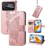 For Xiaomi Poco C40 Butterfly Love Flower Embossed Flip Leather Phone Case(Rose Gold)