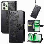 For Realme C35 Butterfly Love Flower Embossed Flip Leather Phone Case(Black)