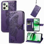 For Realme C35 Butterfly Love Flower Embossed Flip Leather Phone Case(Dark Purple)