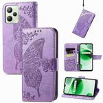 For Realme C35 Butterfly Love Flower Embossed Flip Leather Phone Case(Light Purple)