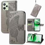For Realme C35 Butterfly Love Flower Embossed Flip Leather Phone Case(Gray)