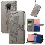 For Nokia C21 Butterfly Love Flower Embossed Flip Leather Phone Case(Gray)