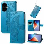 For Tecno Camon 19 Butterfly Love Flower Embossed Flip Leather Phone Case(Blue)