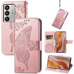 For ZTE Axon 40 Ultra Butterfly Love Flower Embossed Flip Leather Phone Case(Rose Gold)