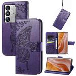 For ZTE Axon 40 Ultra Butterfly Love Flower Embossed Flip Leather Phone Case(Dark Purple)