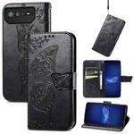 For Asus ROG Phone 6 Butterfly Love Flower Embossed Flip Leather Phone Case(Black)
