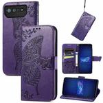 For Asus ROG Phone 6 Butterfly Love Flower Embossed Flip Leather Phone Case(Dark Purple)