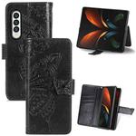 For Samsung Galaxy Z Fold4 Butterfly Love Flower Embossed Horizontal Flip Leather Phone Case(Black)