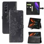 For Samsung Galaxy Z Fold4 Mandala Flower Embossed Leather Phone Case(Black)