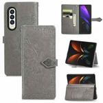 For Samsung Galaxy Z Fold4 Mandala Flower Embossed Leather Phone Case(Gray)