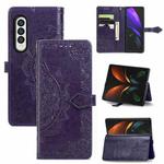 For Samsung Galaxy Z Fold4 Mandala Flower Embossed Leather Phone Case(Purple)